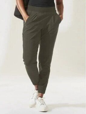 Athleta Textured Brooklyn Jogger Pants Women's 6 Mountain Olive Stretch Pull on